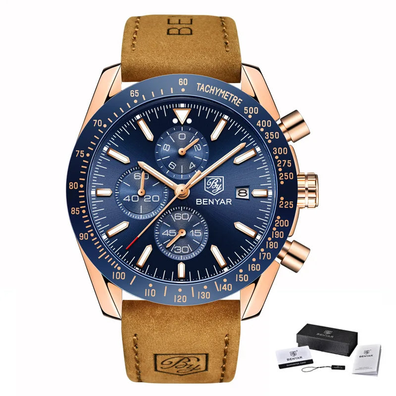 BENYAR BY-5140M Waterproof Men Quartz Watches Top Brand Leather