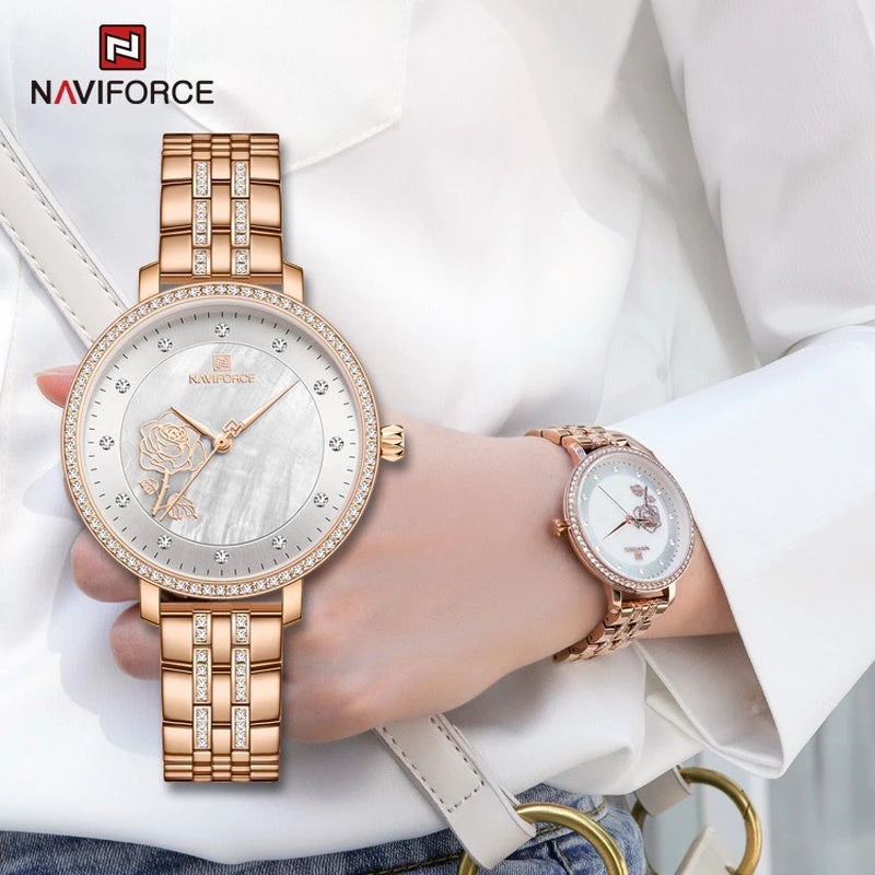 NAVIFORCE - Montre bracelet de luxe pour femmes, Quartz, étanche 3Atm, bijoux Rose, à la mode, pour filles, collection 2023