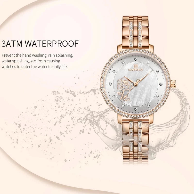 NAVIFORCE - Montre bracelet de luxe pour femmes, Quartz, étanche 3Atm, bijoux Rose, à la mode, pour filles, collection 2023