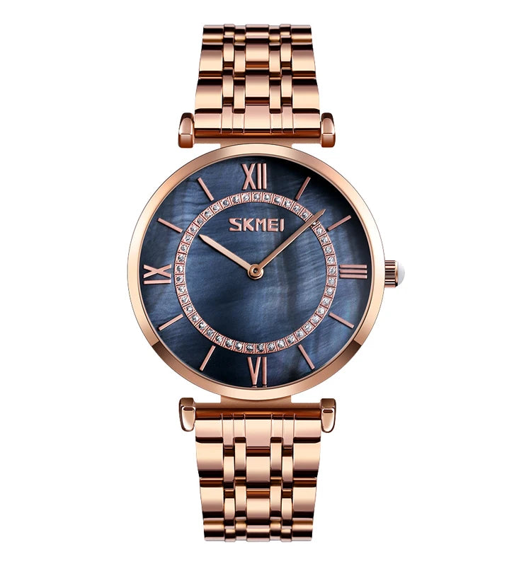 Skmei 9198 inoxydable luxe quartz montre-bracelet de marque montres pour femmes