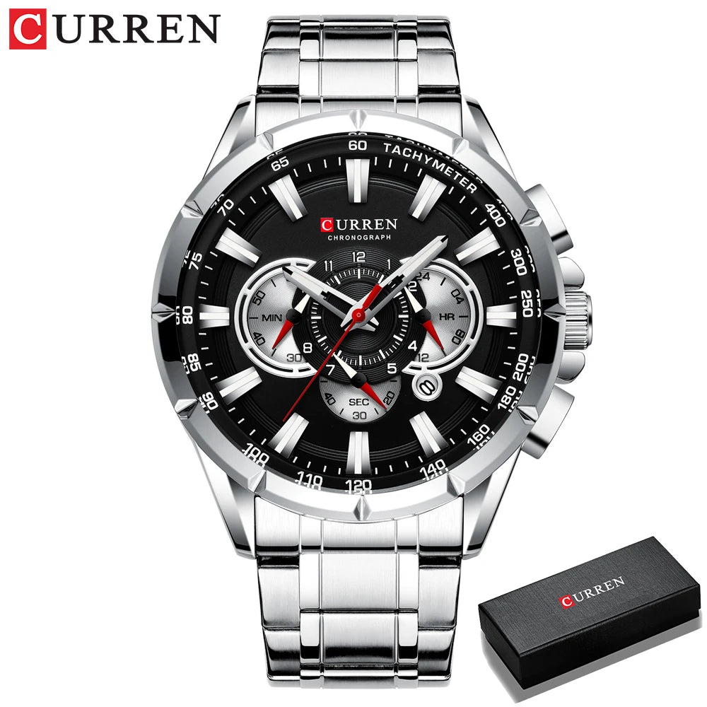 CURREN 8363 de acero inoxidable silver black