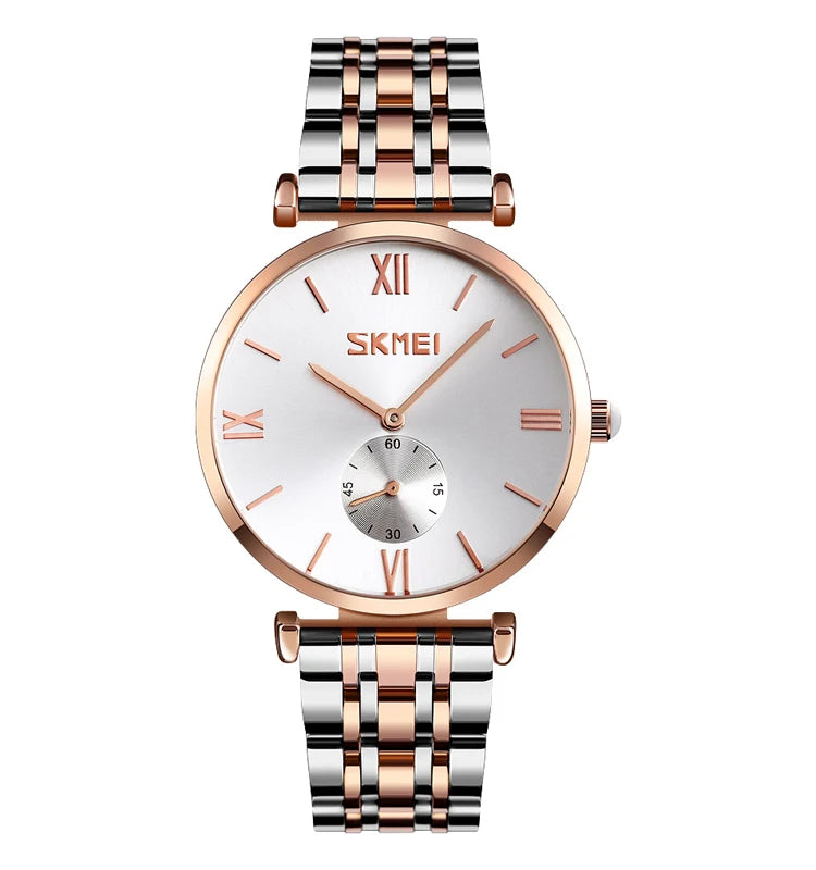 Skmei 9198 inoxydable luxe quartz montre-bracelet de marque montres pour femmes