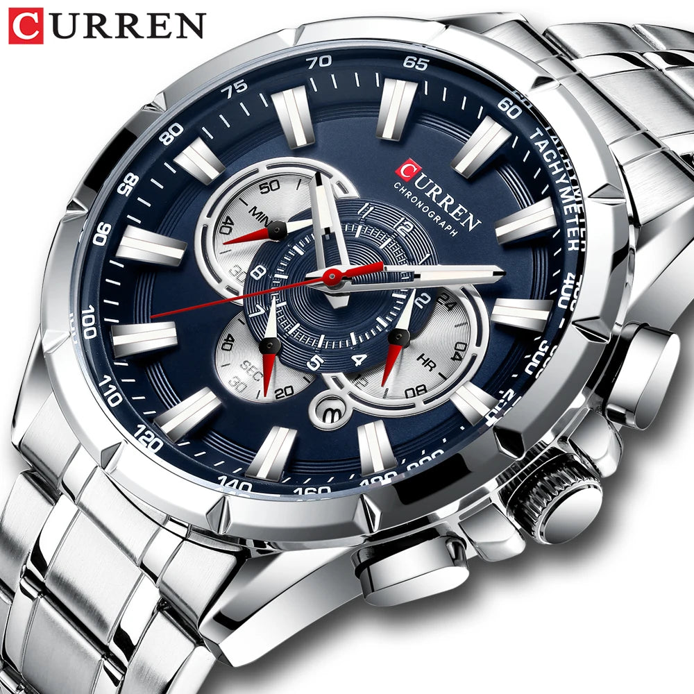CURREN 8363 de acero inoxidable silver blue