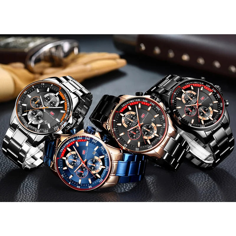 MINI FOCUS 0218G Luxury Waterproof Chronograph Black