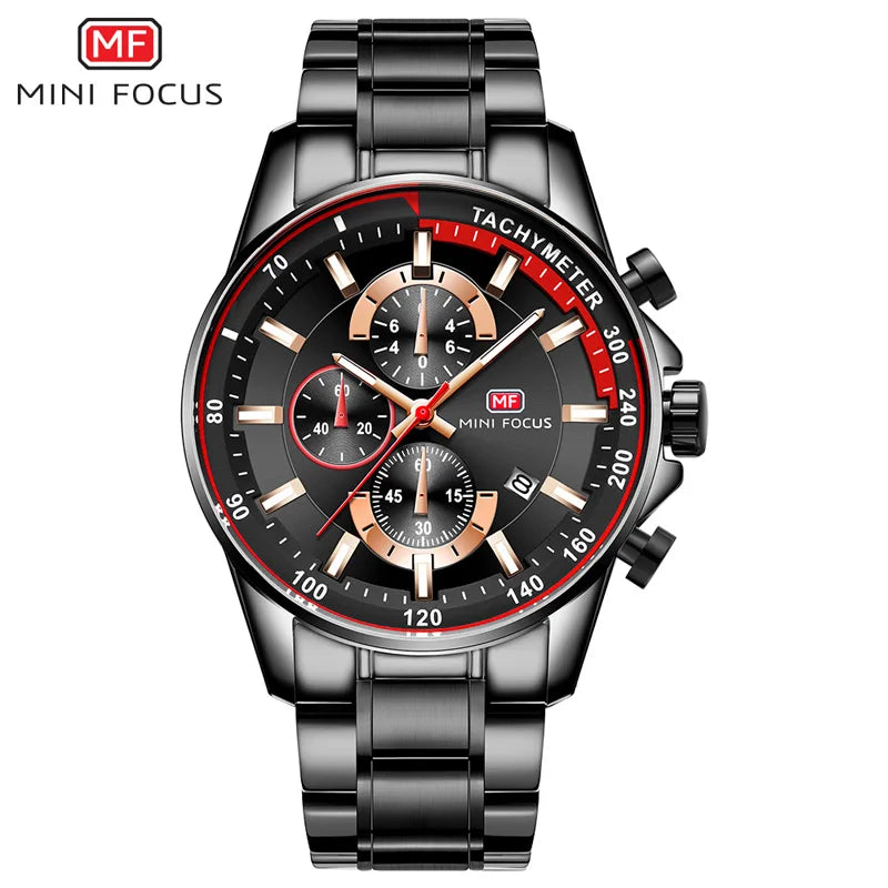 MINI FOCUS 0218G Luxury Waterproof Chronograph Black