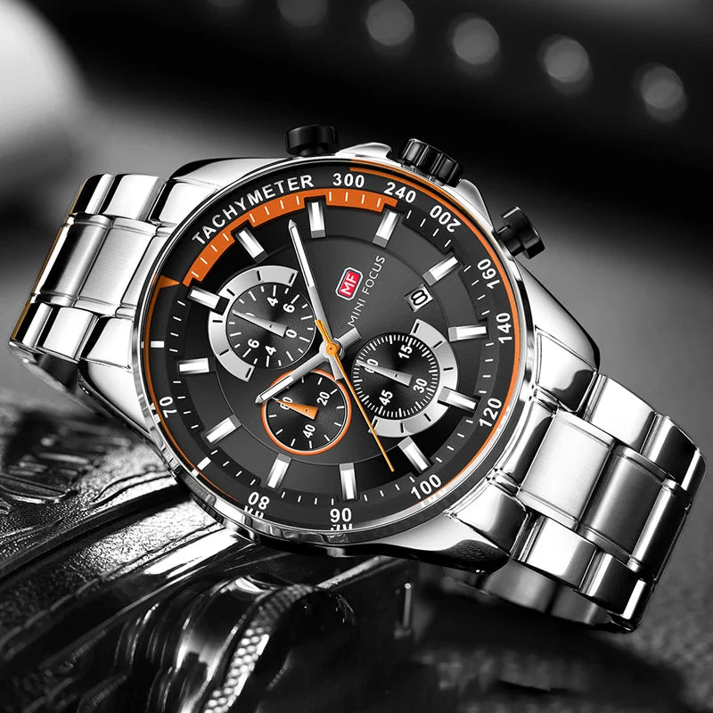 MINI FOCUS 0218G Luxury Waterproof Chronograph Silver