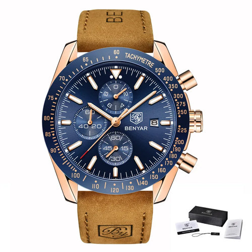 BENYAR BY-5140M Waterproof Men Quartz Watches Top Brand Leather