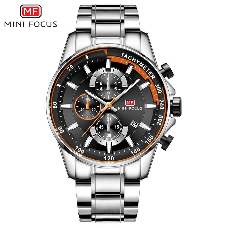 MINI FOCUS 0218G Luxury Waterproof Chronograph Silver