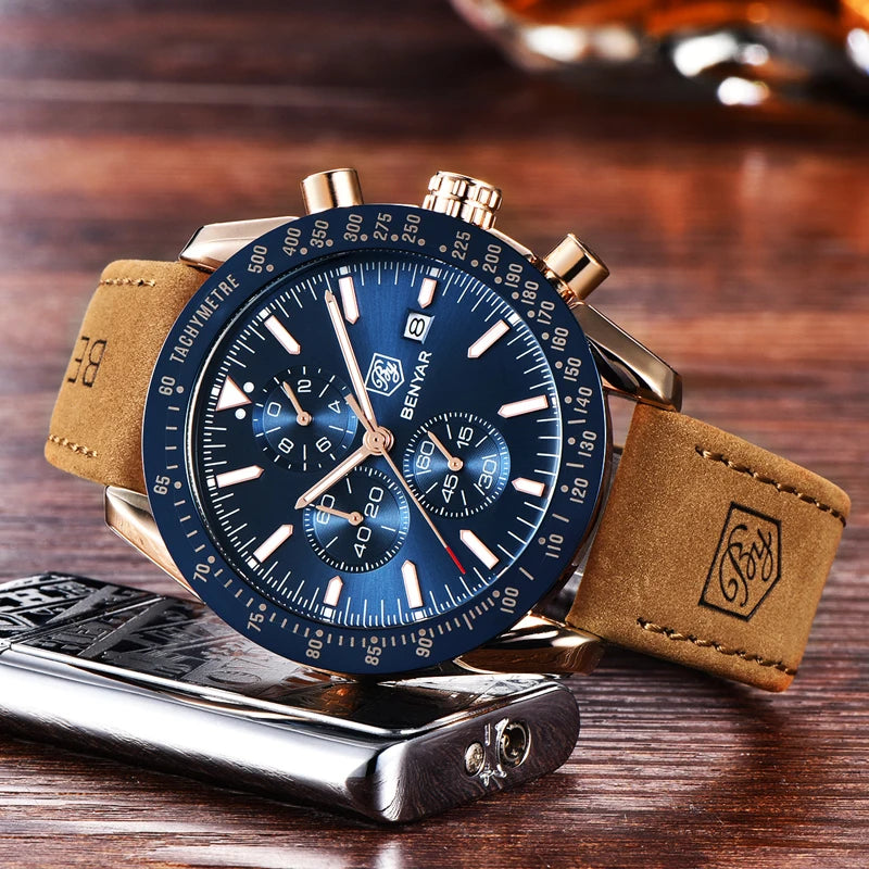 BENYAR BY-5140M Waterproof Men Quartz Watches Top Brand Leather