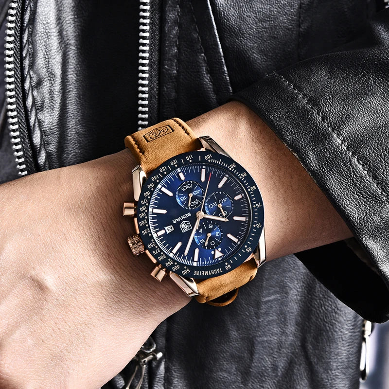 BENYAR BY-5140M Waterproof Men Quartz Watches Top Brand Leather