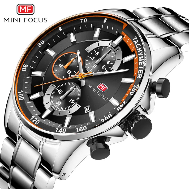 MINI FOCUS 0218G Luxury Waterproof Chronograph Silver
