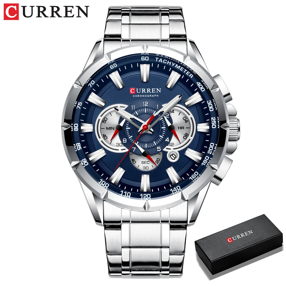 CURREN 8363 de acero inoxidable silver blue