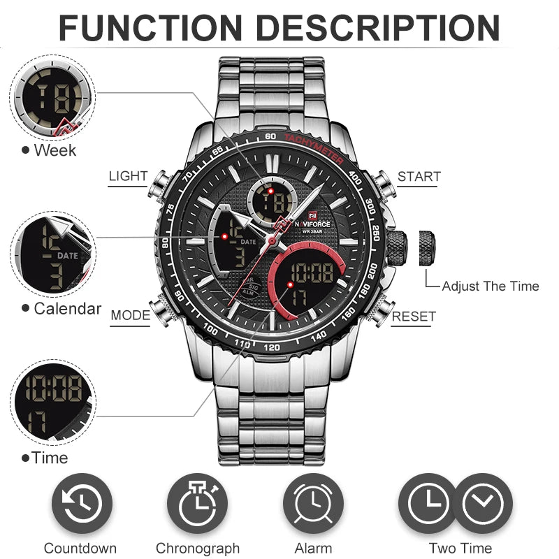 NAVIFORCE 9182 silver black Waterproof