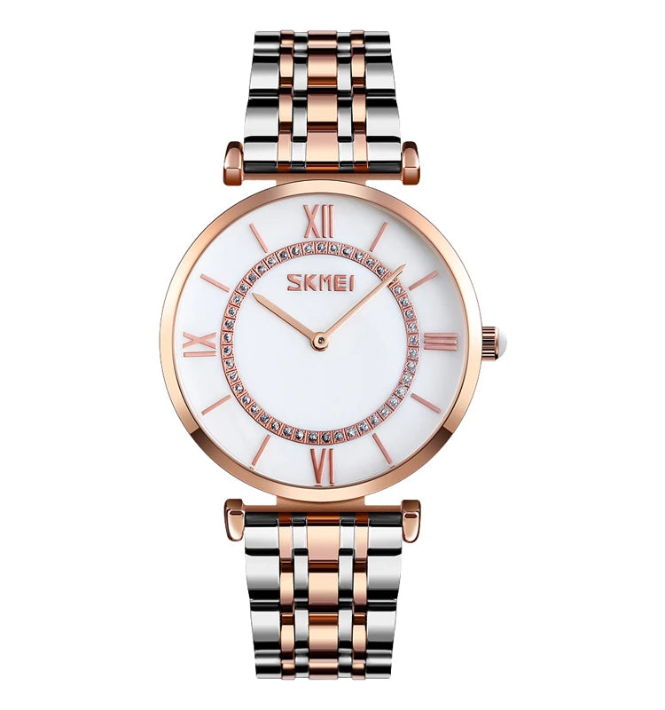 Skmei 9198 inoxydable luxe quartz montre-bracelet de marque montres pour femmes
