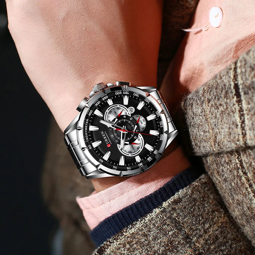 CURREN 8363 de acero inoxidable silver black