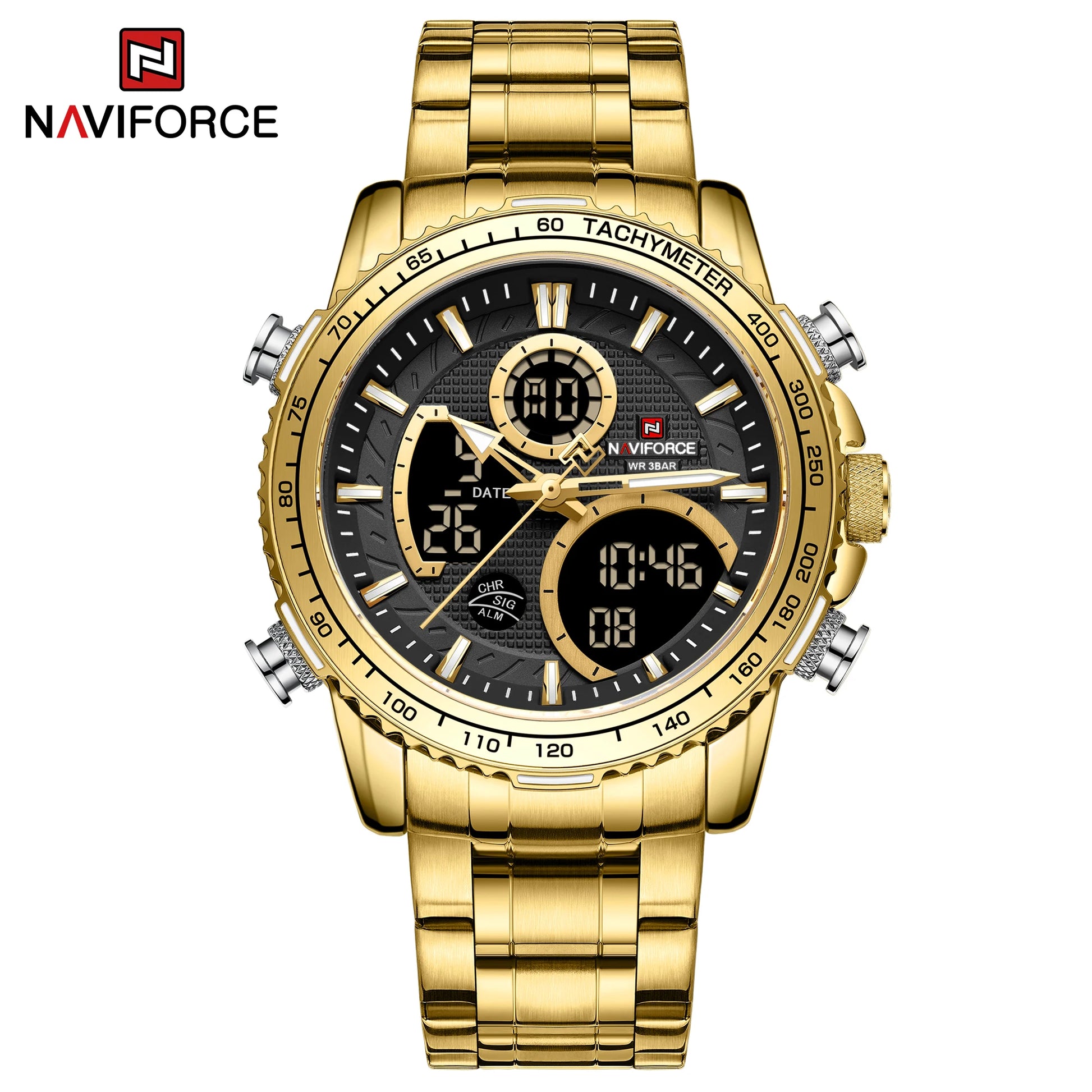 NAVIFORCE 9182 Golden Black Waterproof
