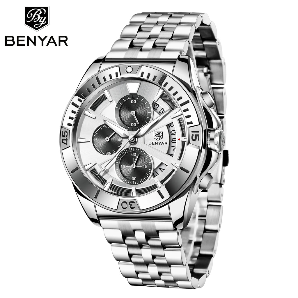 BENYAR Design BY-5180 Watches For Man Chronograph  Blanc
