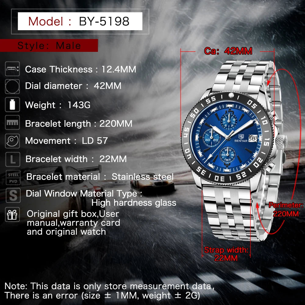BENYAR BY-5198 Watch for Men Sports Fashion Waterproof