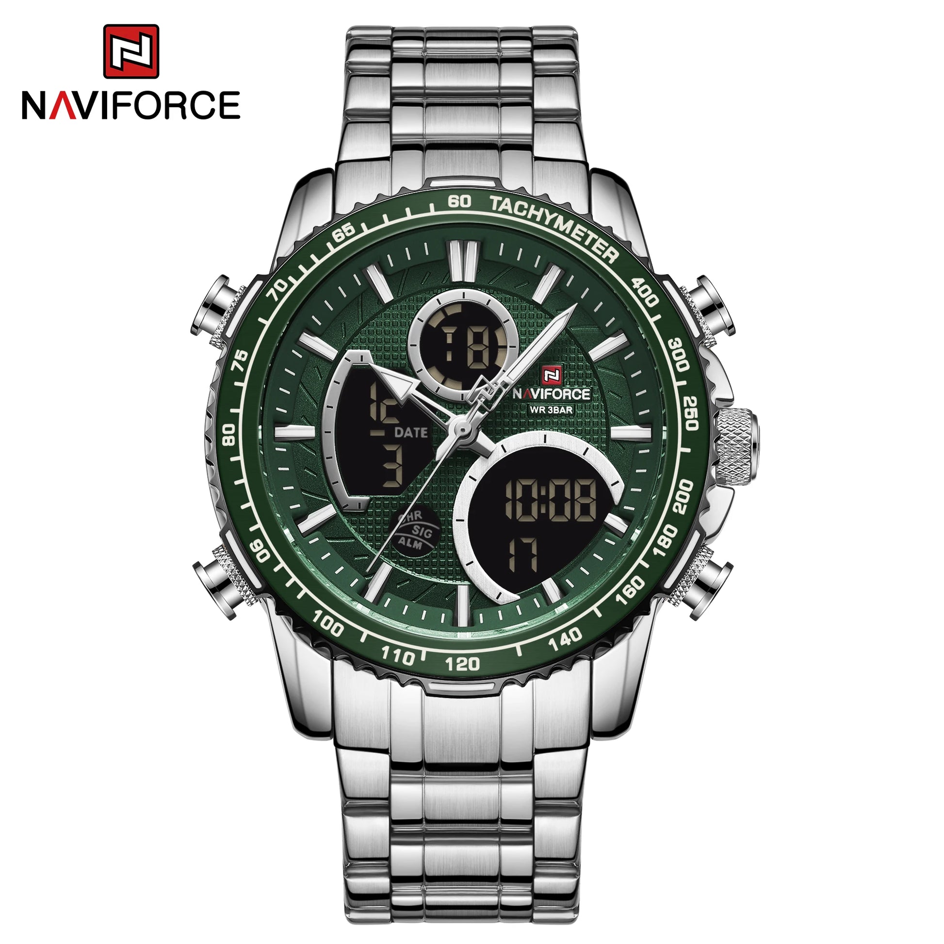 NAVIFORCE 9182 Silver Green Waterproof