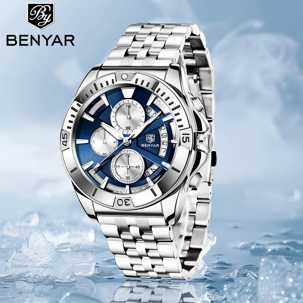 BENYAR Design BY-5180 Watches For Man Chronograph  Blanc