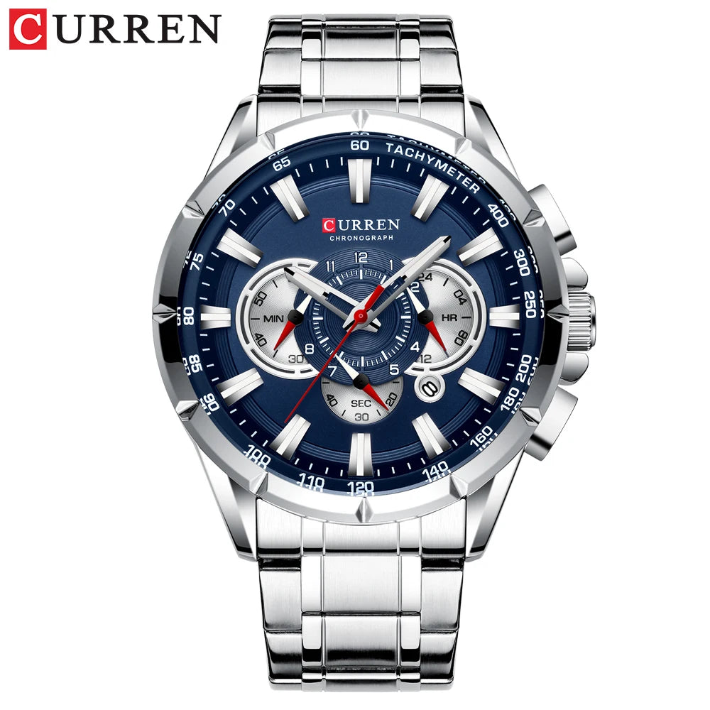 CURREN 8363 de acero inoxidable silver blue