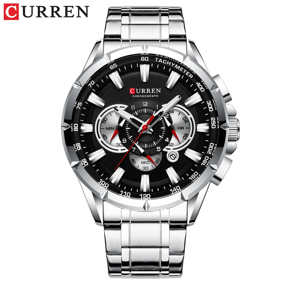 CURREN 8363 de acero inoxidable silver black