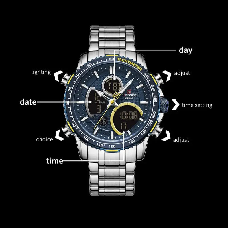 NAVIFORCE 9182 Silver Blue Waterproof