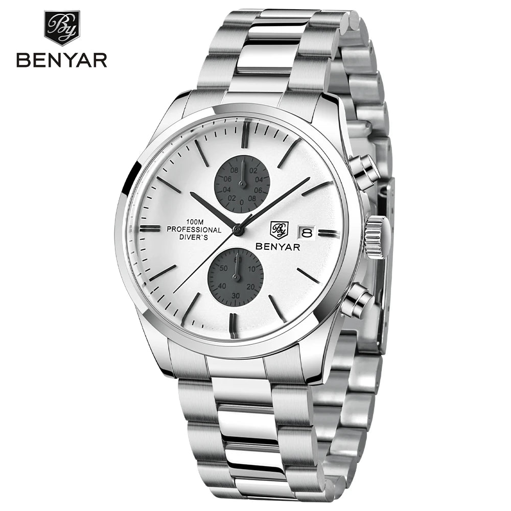 BENYAR  BY-5187M Wristwatches Luxury Brand 100M Waterproof Blanc