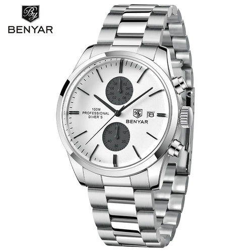 BENYAR  BY-5187M Wristwatches Luxury Brand 100M Waterproof Blanc