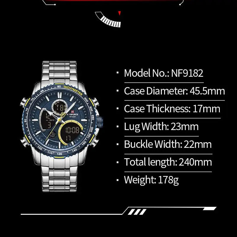 NAVIFORCE 9182 Silver Blue Waterproof