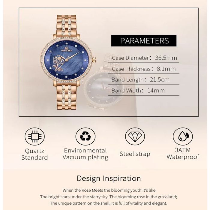 NAVIFORCE - Montre bracelet de luxe pour femmes, Quartz, étanche 3Atm, bijoux Rose, à la mode, pour filles, collection 2023